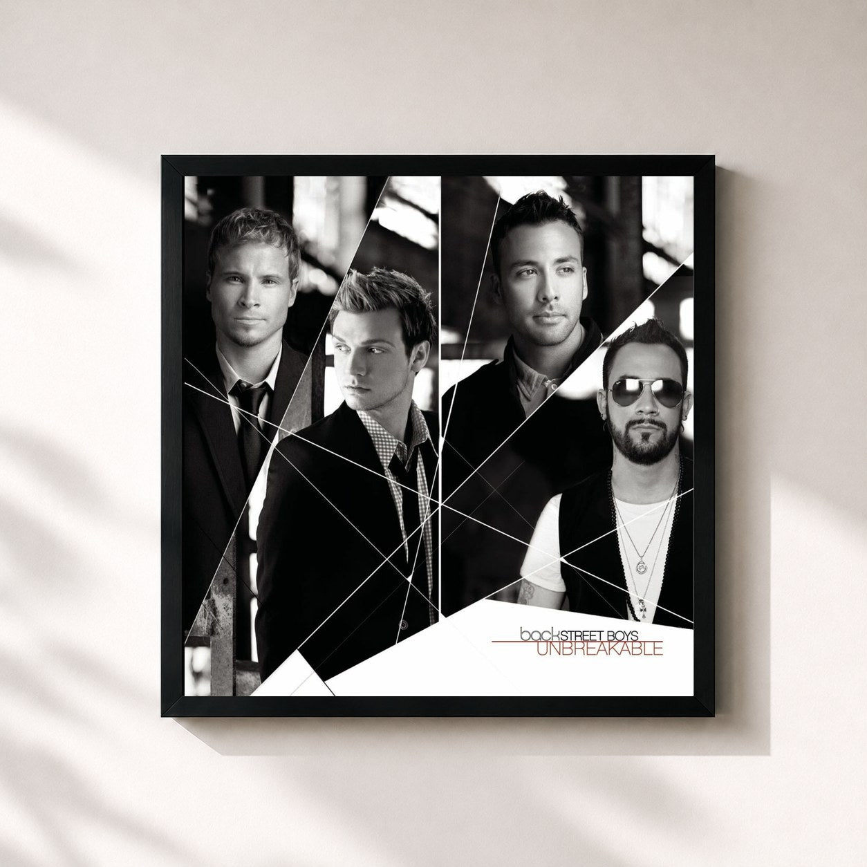 #noir Tableau carré de l'album Unbreakable de Backstreet Boys, cadre noir 32x32 cm