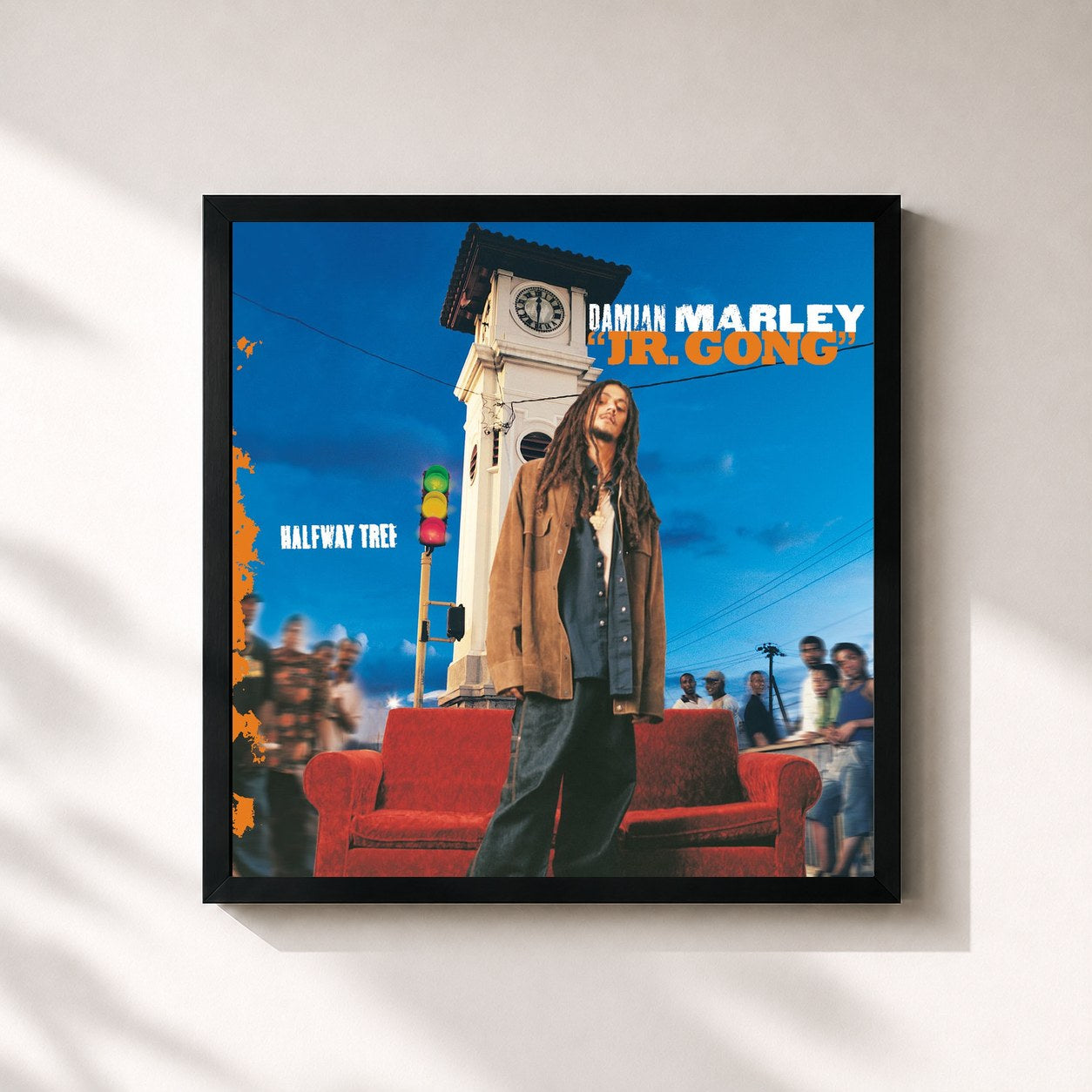 #noir Tableau carré de l'album Halfway Tree de Damian Marley, cadre noir 32x32 cm