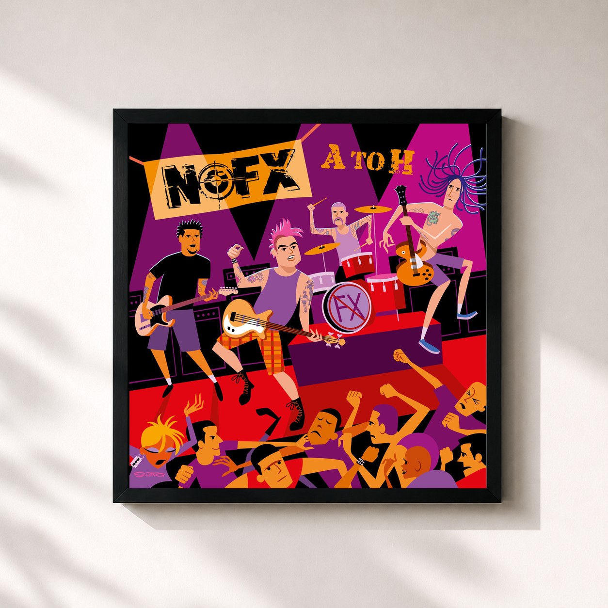 #noir Tableau carré de l'album A to H de NOFX, cadre noir 32x32 cm