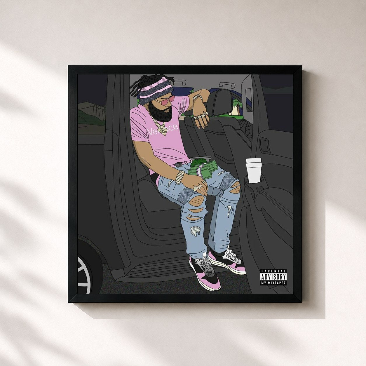 #noir Tableau carré de l'album No Promo de Money Man, cadre noir 32x32 cm