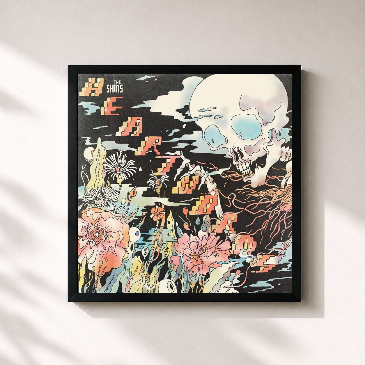 #noir Tableau carré de l'album Heartworms de The Shins, cadre noir 32x32 cm