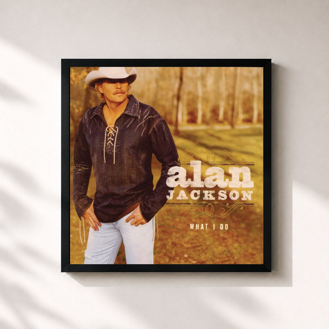 #noir Tableau carré de l'album What I Do de Alan Jackson, cadre noir 32x32 cm