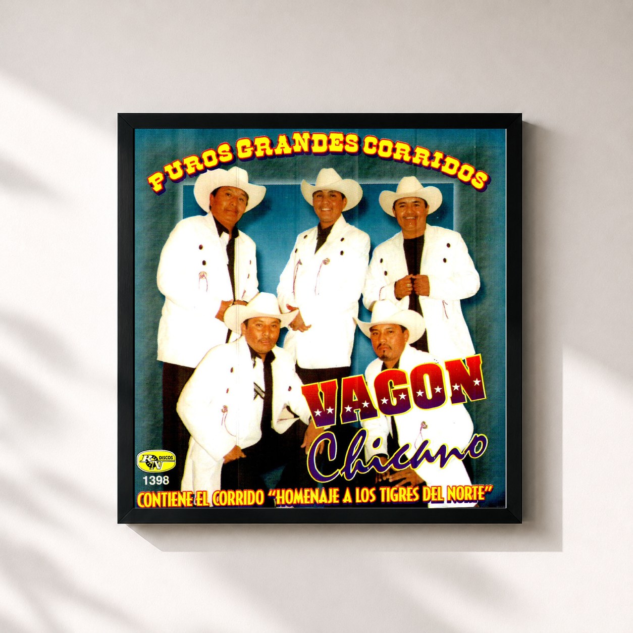 #noir Tableau carré de l'album Puros Grandes Corridos de Vagon Chicano, cadre noir 32x32 cm