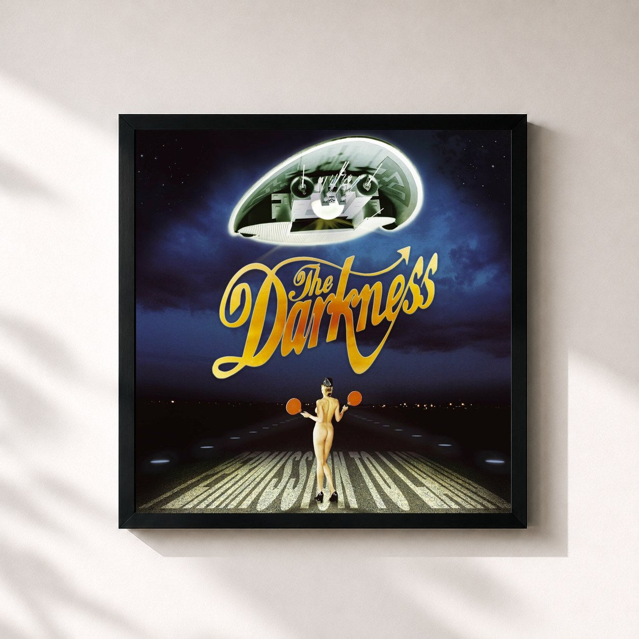 #noir Tableau carré de l'album Permission to Land de The Darkness, cadre noir 32x32 cm