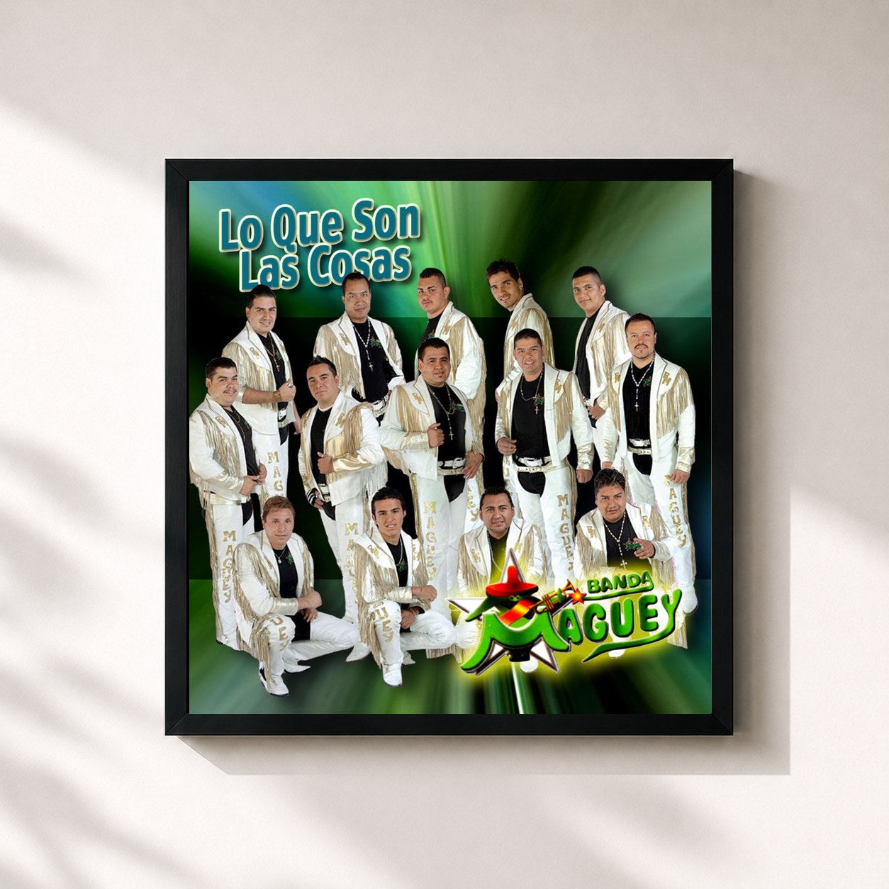 #noir Tableau carré de l'album Lo Que Son las Cosas de Banda Maguey, cadre noir 32x32 cm