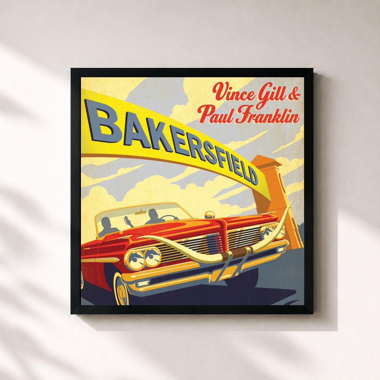 #noir Tableau carré de l'album Bakersfield de Vince Gill, cadre noir 32x32 cm