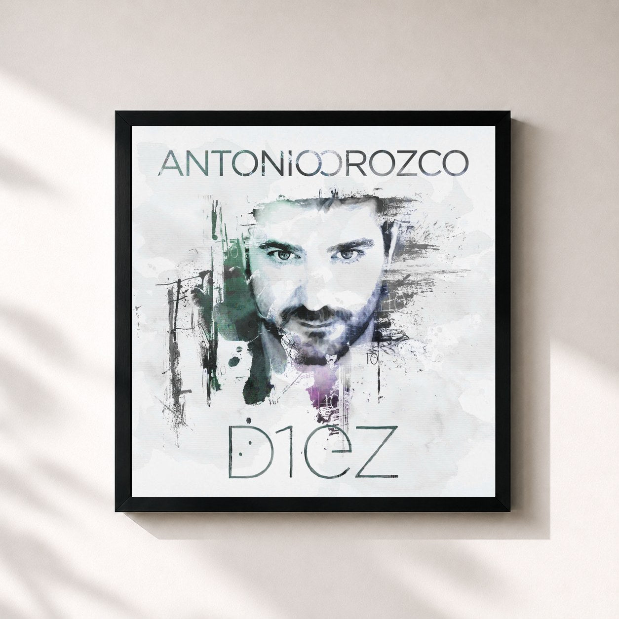 #noir Tableau carré de l'album Diez de Antonio Orozco, cadre noir 32x32 cm