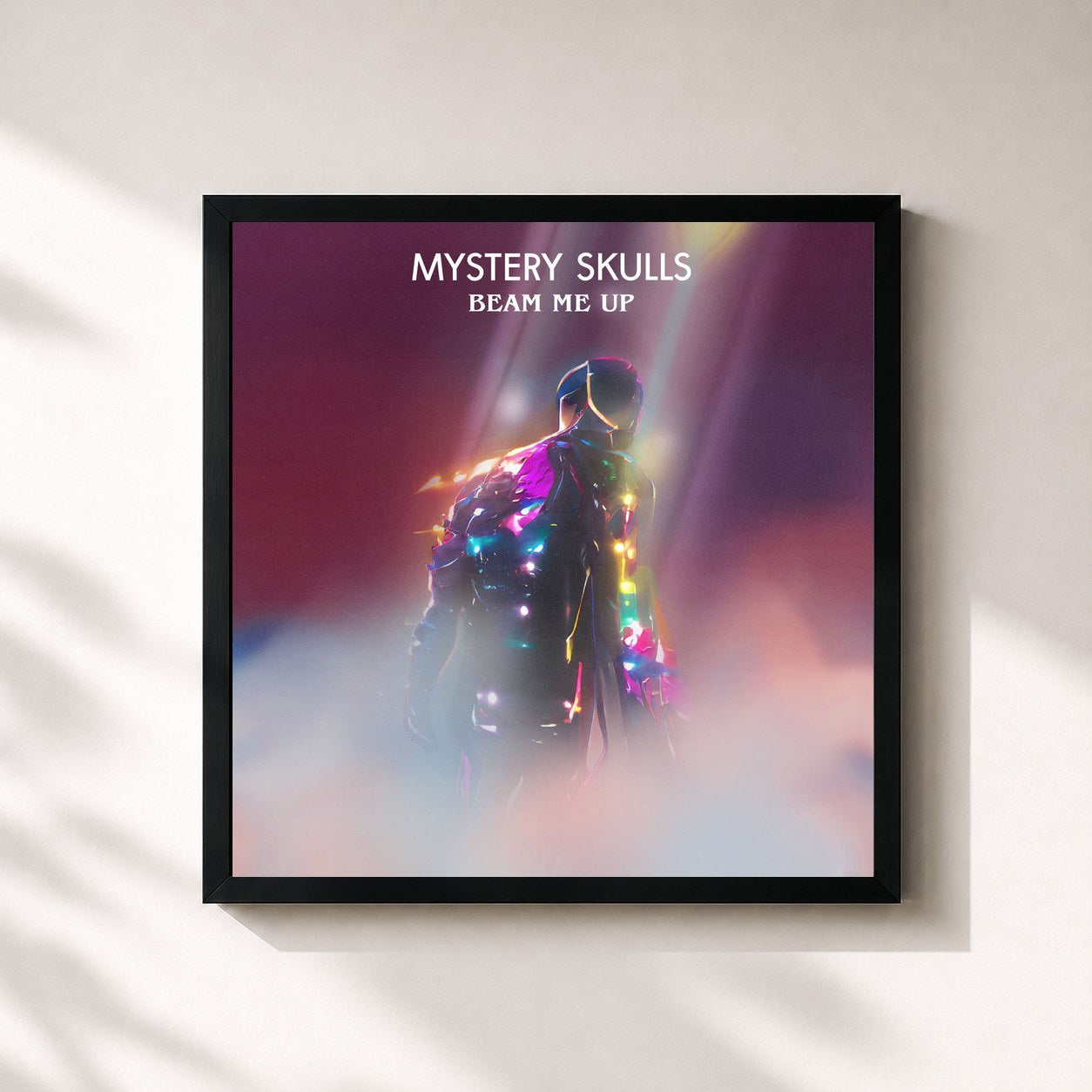 #noir Tableau carré de l'album Beam Me Up de Mystery Skulls, cadre noir 32x32 cm