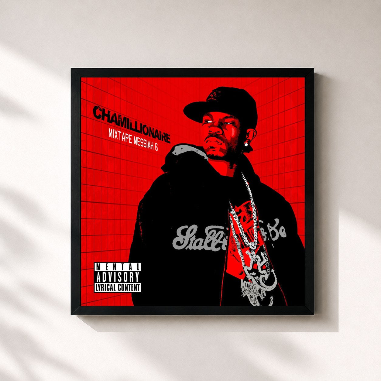 #noir Tableau carré de l'album Mixtape Messiah 6 de Chamillionaire, cadre noir 32x32 cm