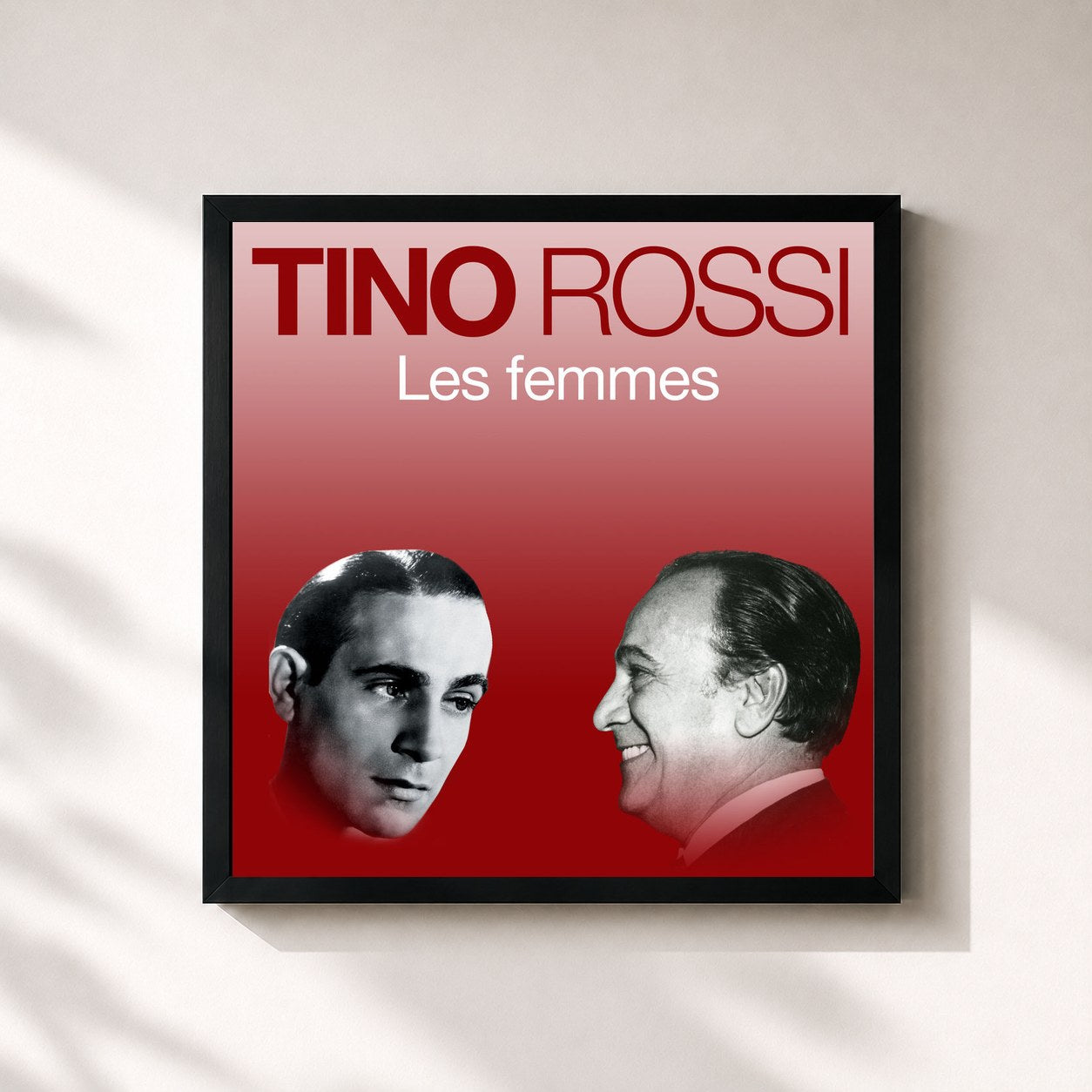 #noir Tableau carré de l'album Les femmes de Tino Rossi, cadre noir 32x32 cm
