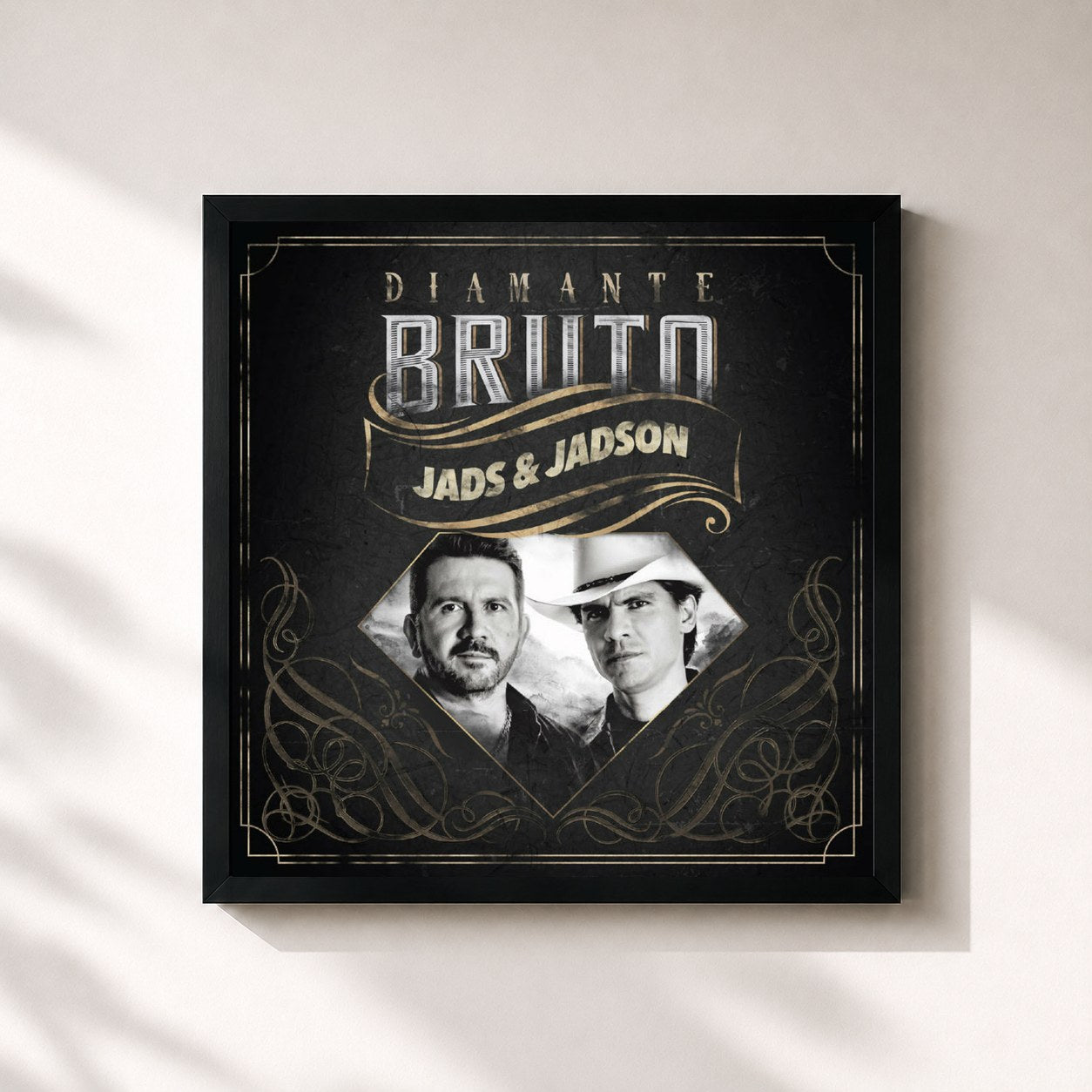 #noir Tableau carré de l'album Diamante Bruto de Jads & Jadson, cadre noir 32x32 cm
