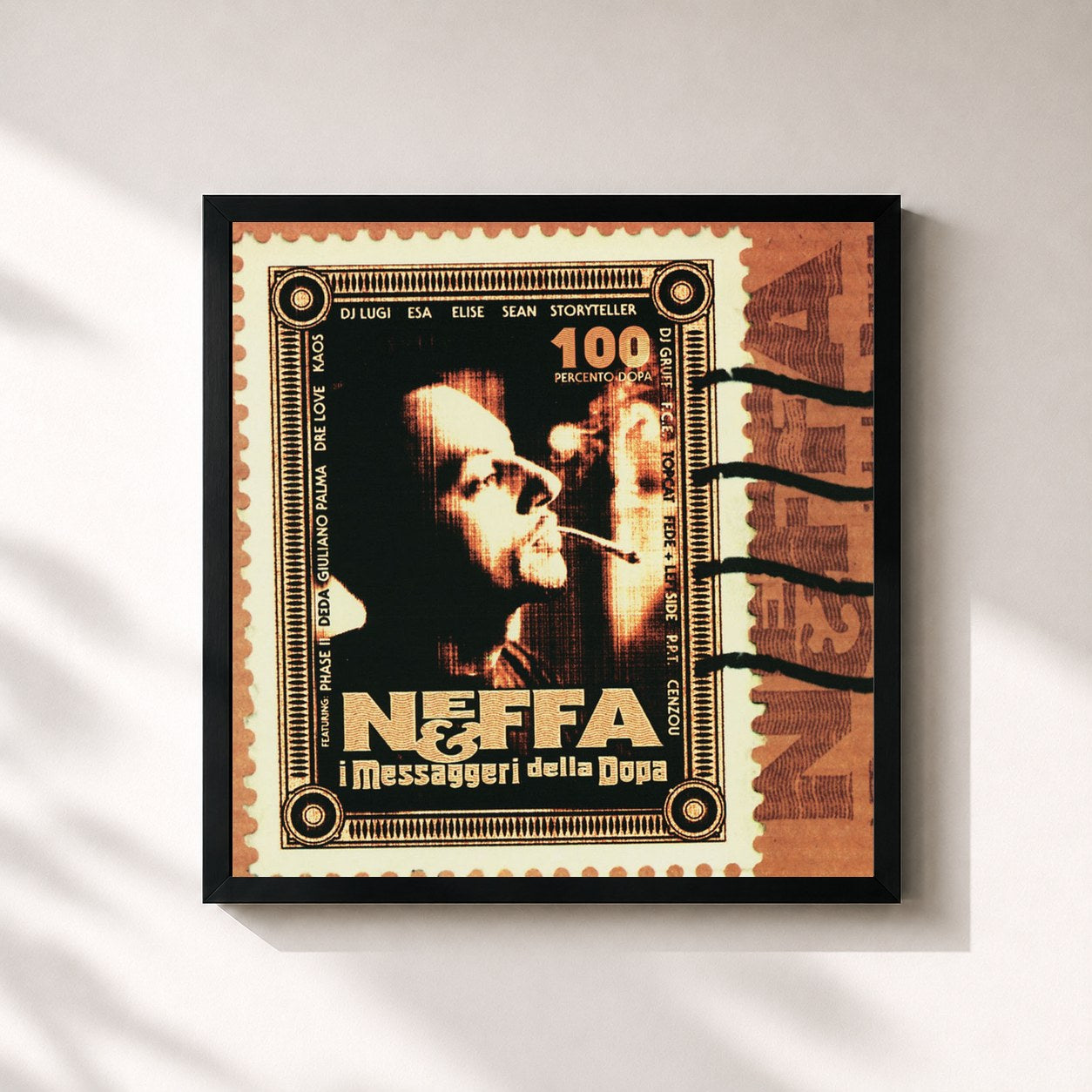 #noir Tableau carré de l'album Neffa E I Messaggeri Della Dopa de Neffa, cadre noir 32x32 cm