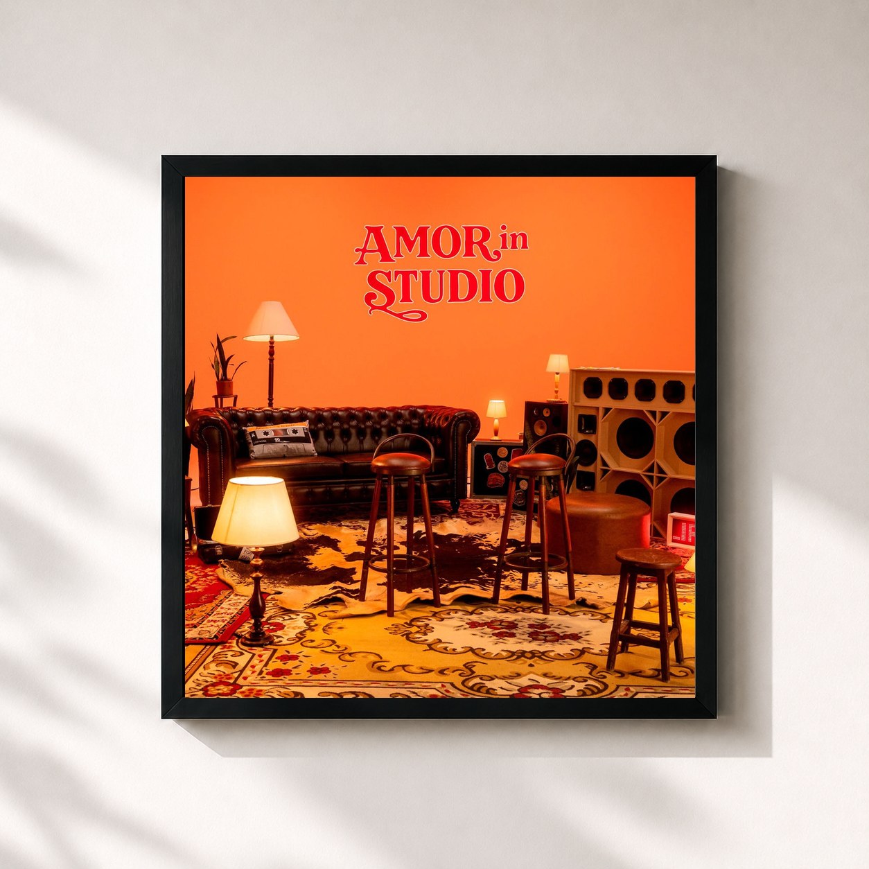 #noir Tableau carré de l'album Amor In Studio de Felipe Amorim, cadre noir 32x32 cm