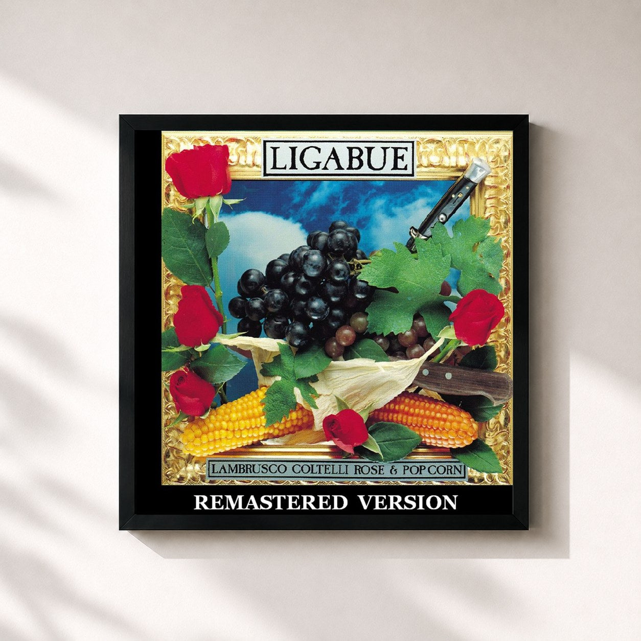 #noir Tableau carré de l'album Lambrusco coltelli rose & popcorn (2009 Remaster) de Ligabue, cadre noir 32x32 cm