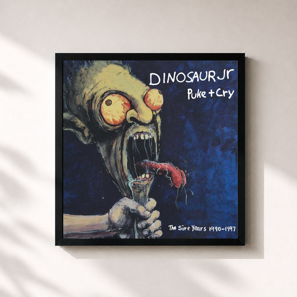 #noir Tableau carré de l'album Puke + Cry: The Sire Years 1990-1997 de Dinosaur Jr., cadre noir 32x32 cm