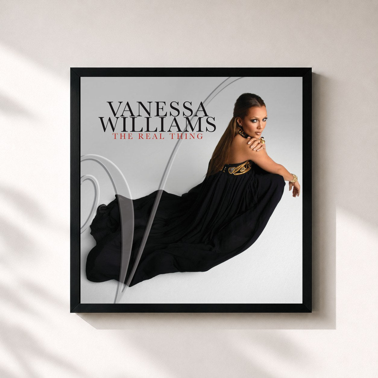 #noir Tableau carré de l'album The Real Thing de Vanessa Williams, cadre noir 32x32 cm