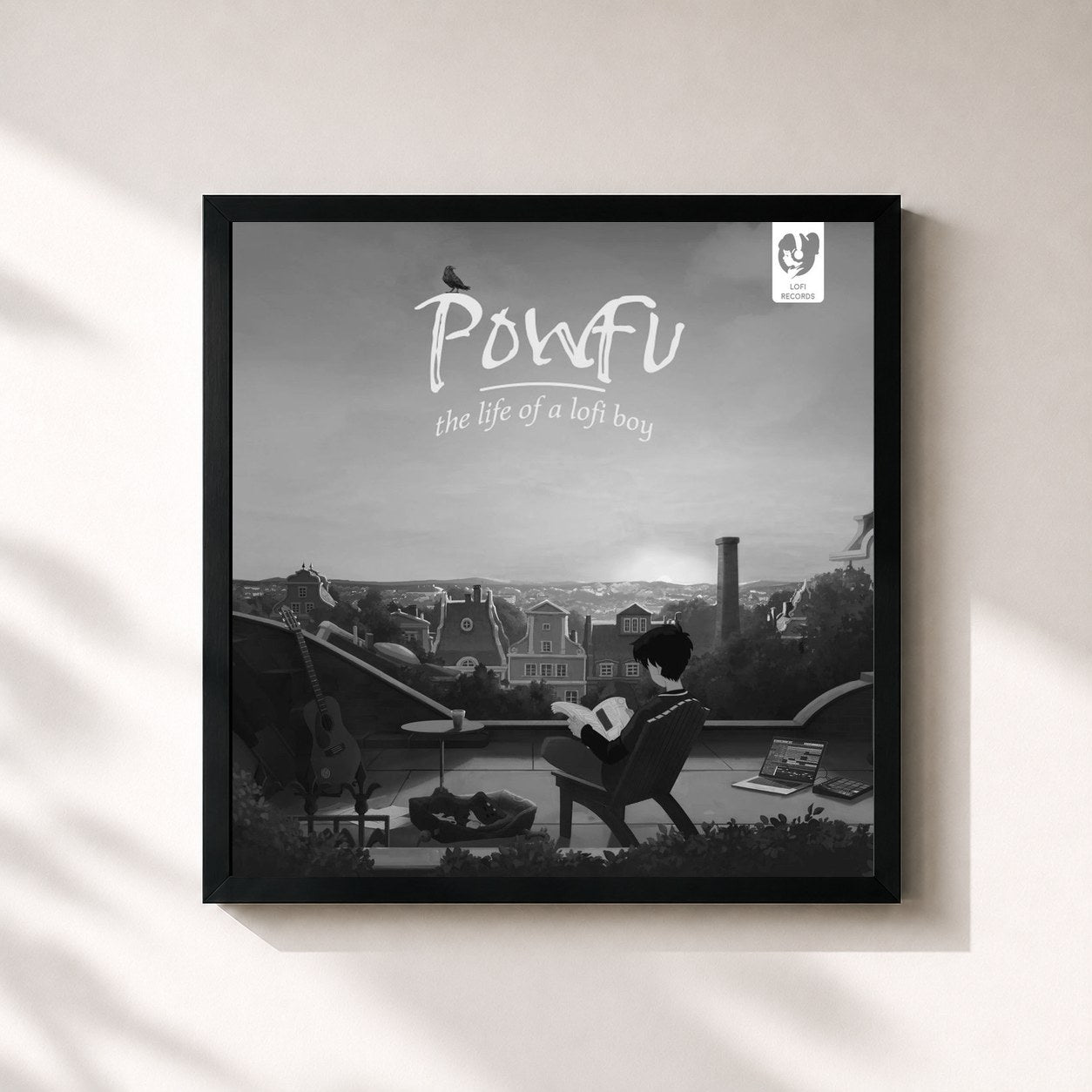 #noir Tableau carré de l'album the life a of a lofi boy (Instrumental) de Powfu, cadre noir 32x32 cm