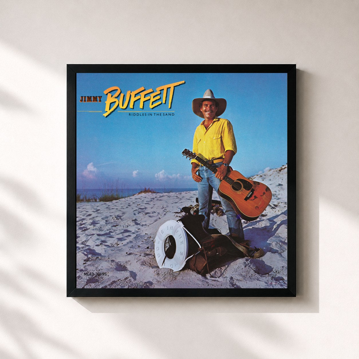 #noir Tableau carré de l'album Riddles In The Sand de Jimmy Buffett, cadre noir 32x32 cm