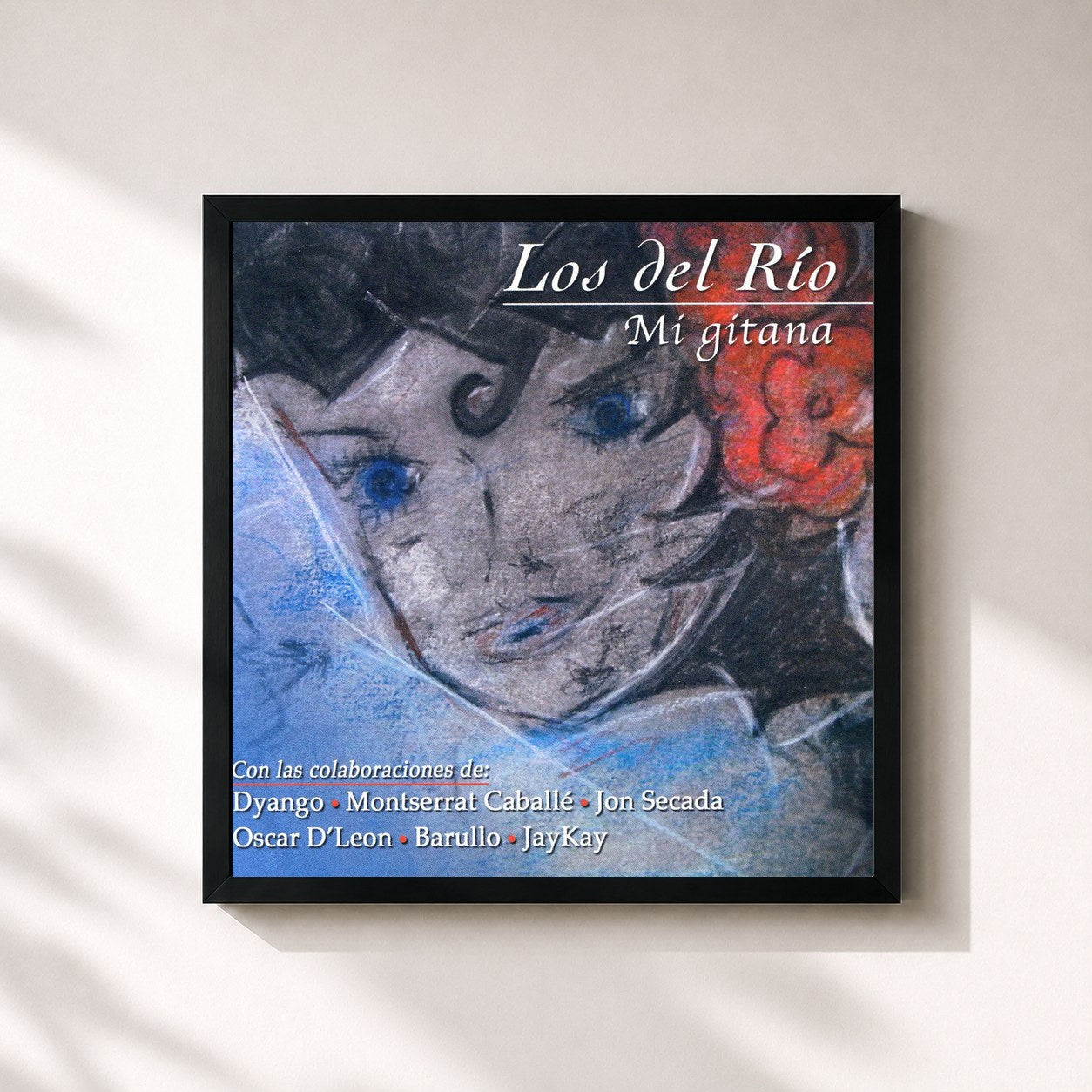 #noir Tableau carré de l'album Mi Gitana de Los Del Río, cadre noir 32x32 cm