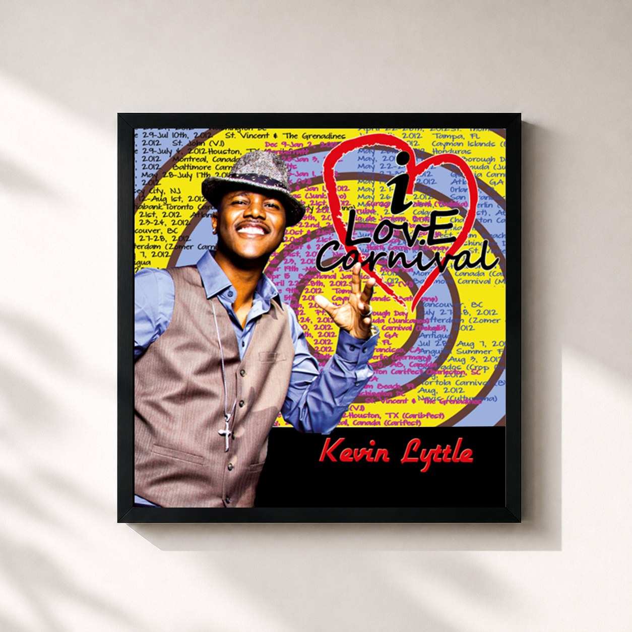#noir Tableau carré de l'album I Love Carnival de Kevin Lyttle, cadre noir 32x32 cm