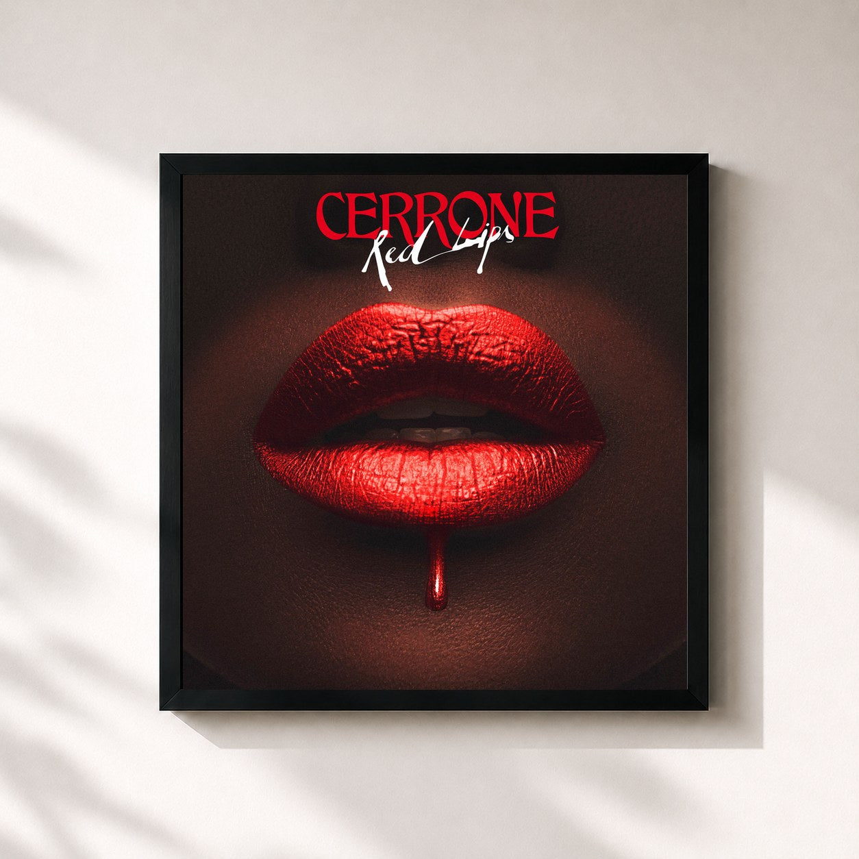 #noir Tableau carré de l'album Red Lips de Cerrone, cadre noir 32x32 cm