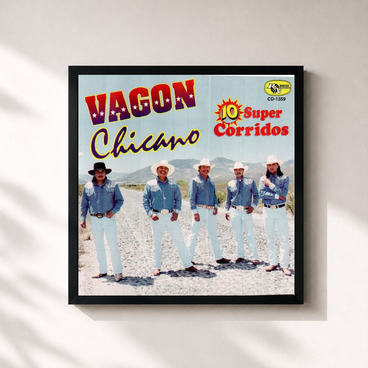 #noir Tableau carré de l'album 10 Super Corridos de Vagon Chicano, cadre noir 32x32 cm