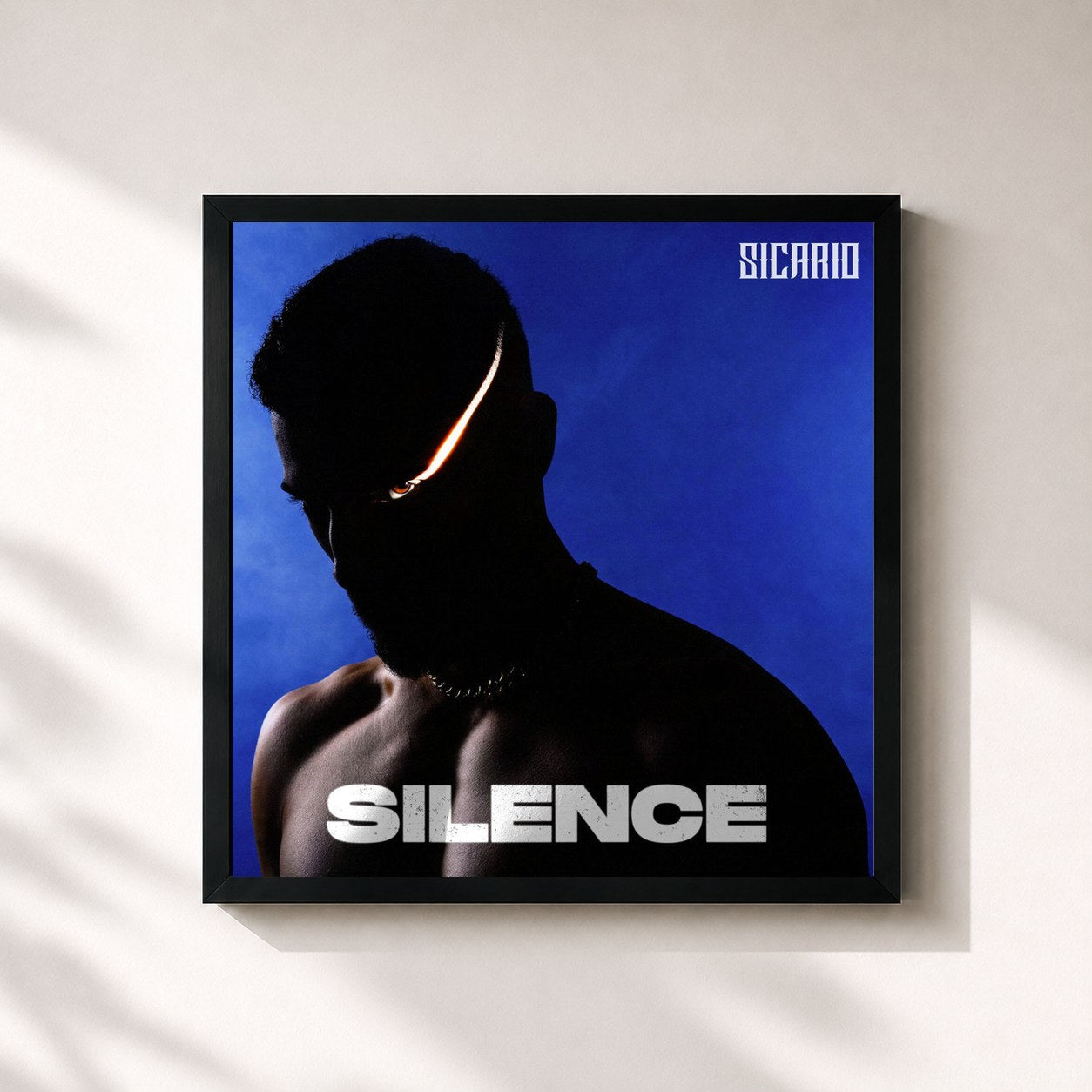 #noir Tableau carré de l'album Silence de Sicario, cadre noir 32x32 cm