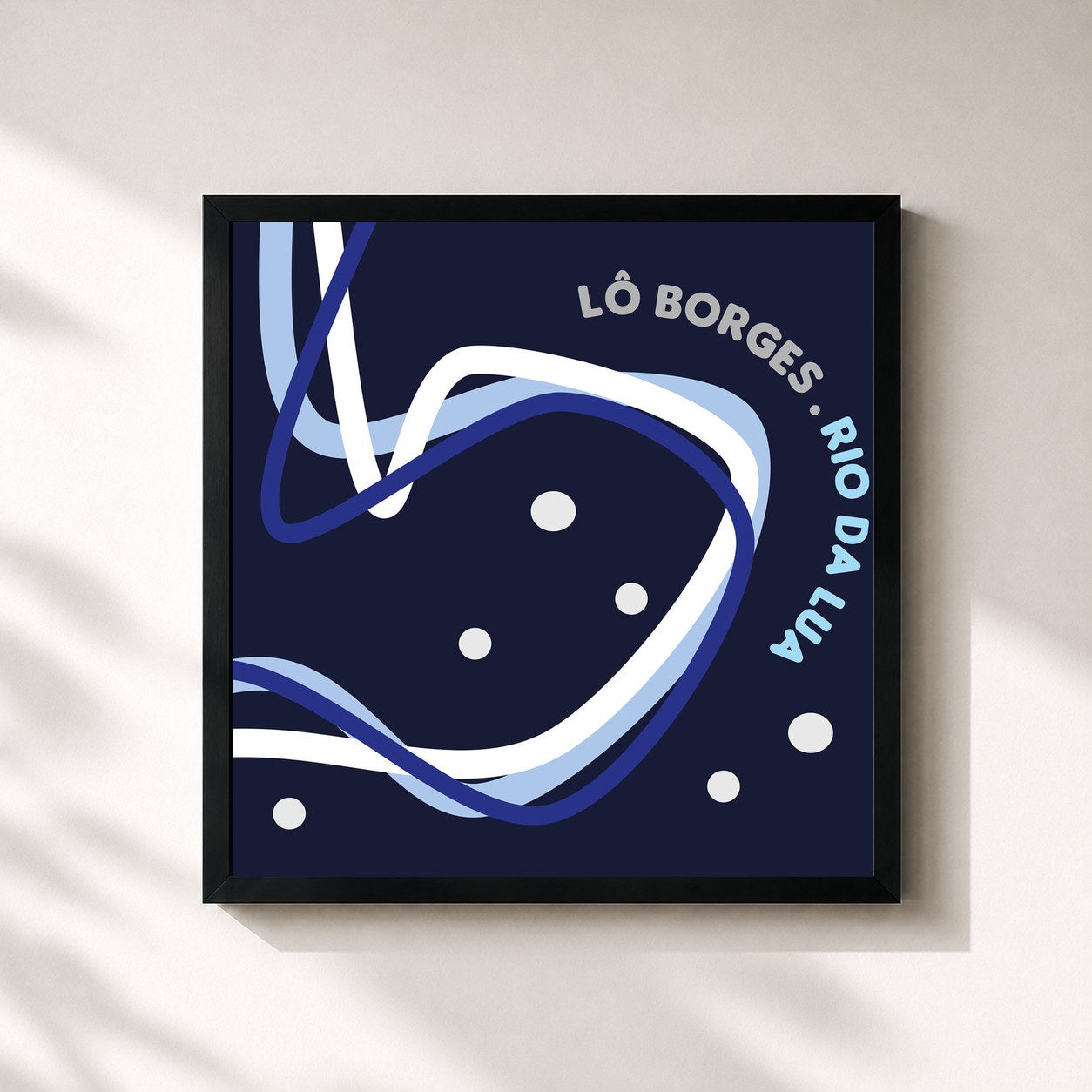 #noir Tableau carré de l'album Rio da Lua de Lô Borges, cadre noir 32x32 cm