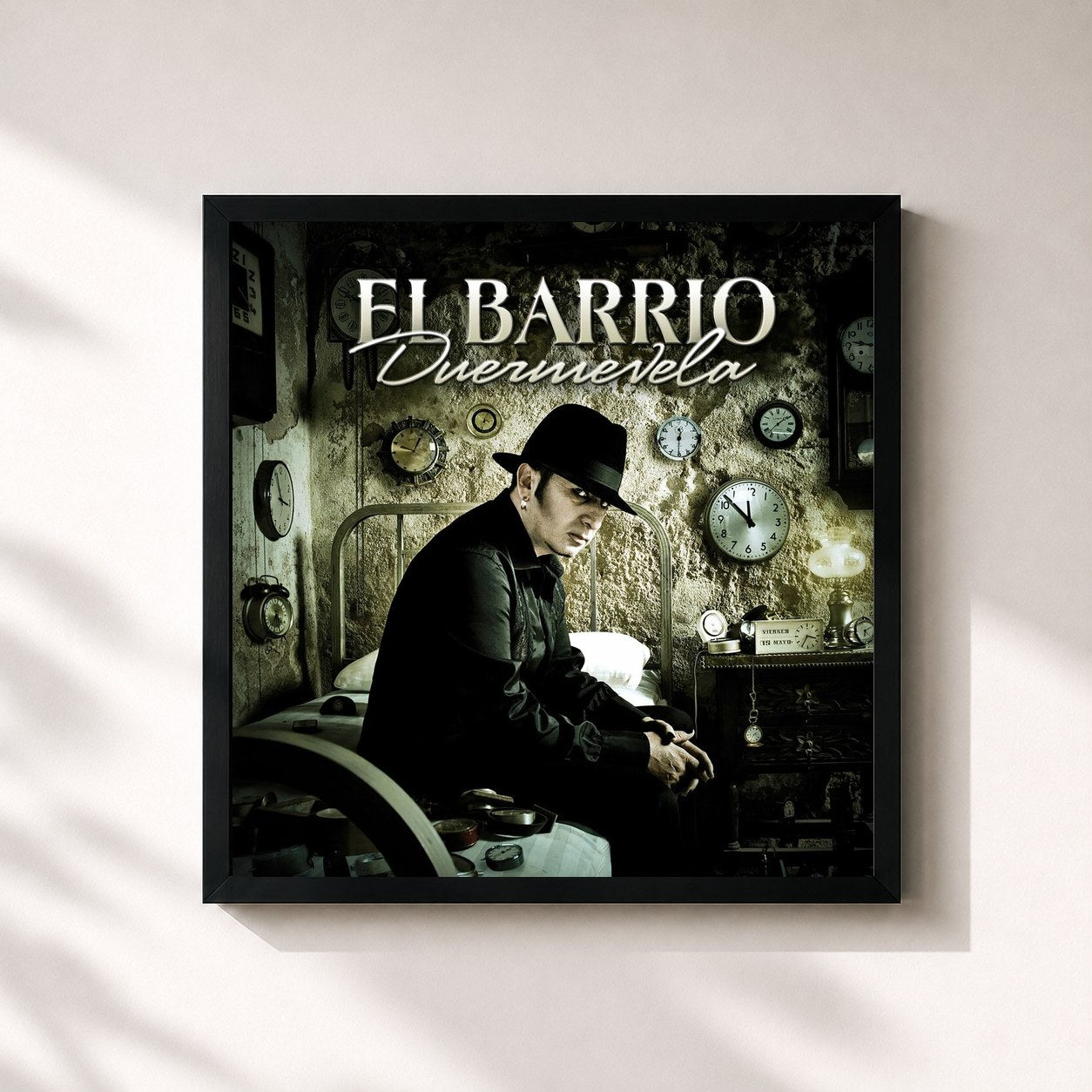 #noir Tableau carré de l'album Duermevela de El Barrio, cadre noir 32x32 cm