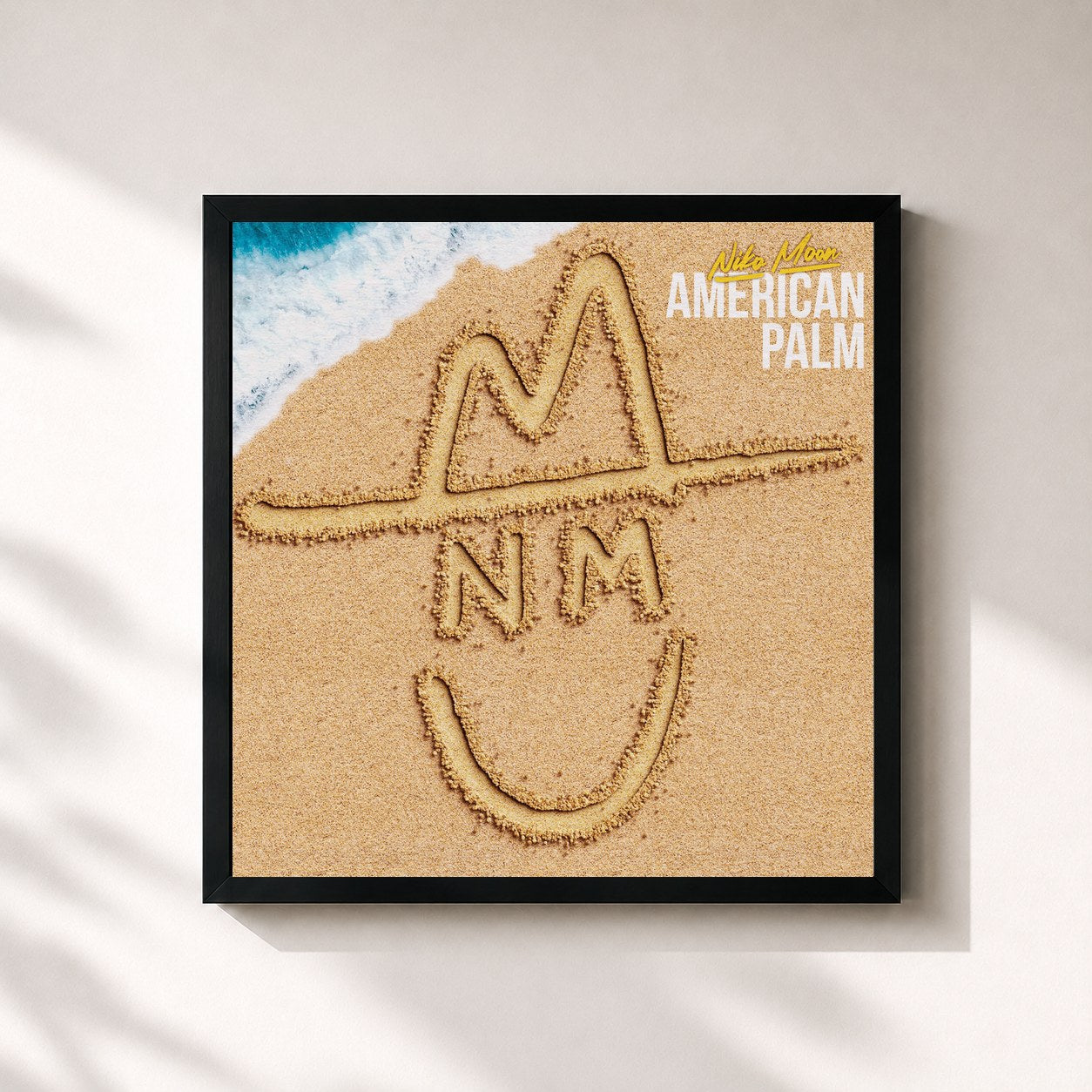 #noir Tableau carré de l'album AMERICAN PALM de Niko Moon, cadre noir 32x32 cm