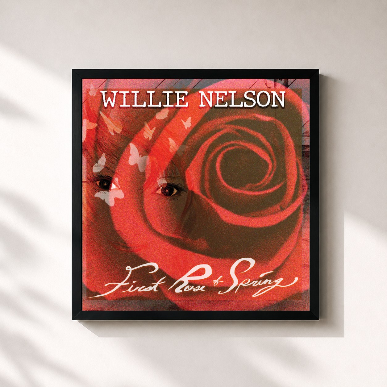 #noir Tableau carré de l'album First Rose of Spring de Willie Nelson, cadre noir 32x32 cm