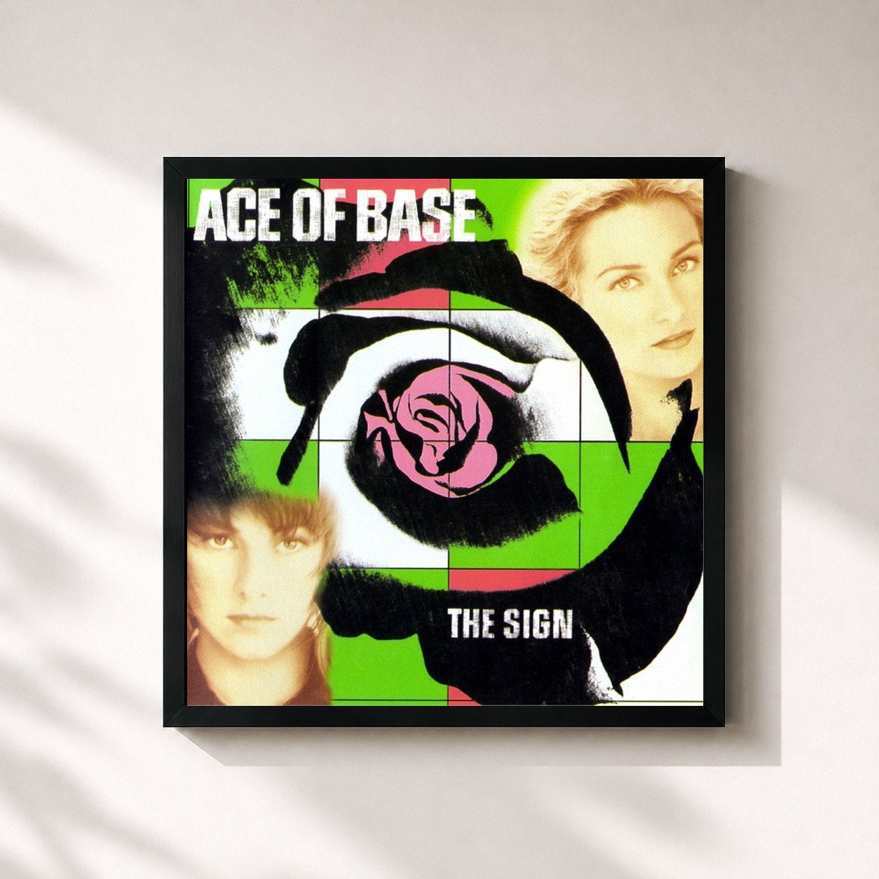 #noir Tableau carré de l'album The Sign de Ace of Base, cadre noir 32x32 cm