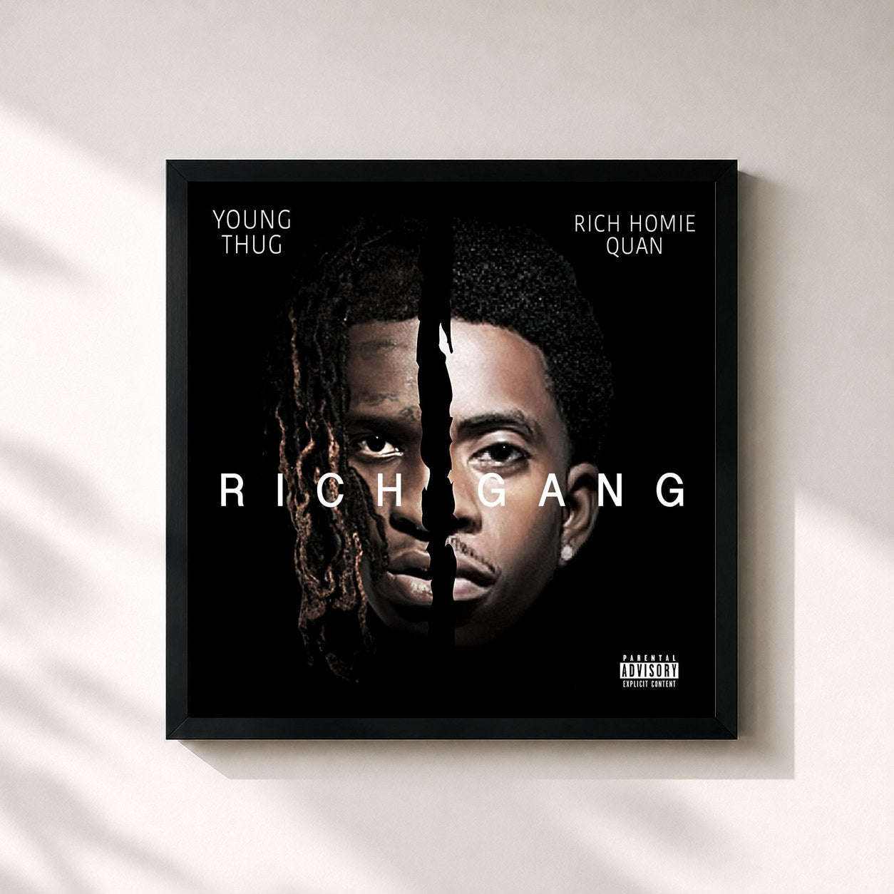 #noir Tableau carré de l'album R.G. de Rich Homie Quan, cadre noir 32x32 cm