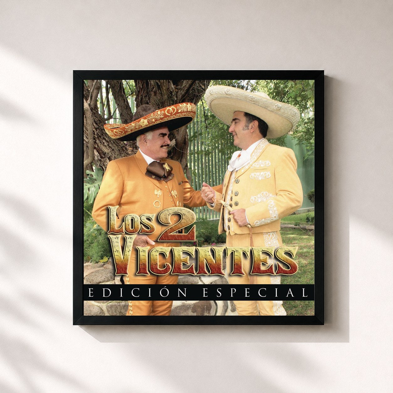 #noir Tableau carré de l'album Los 2 Vicentes de Vicente Fernández, cadre noir 32x32 cm