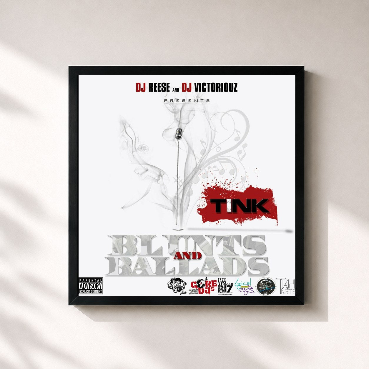 #noir Tableau carré de l'album Blunts & Ballads de Tink, cadre noir 32x32 cm
