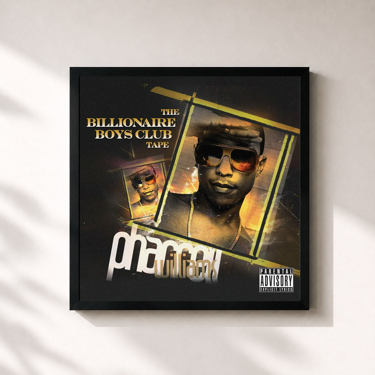 #noir Tableau carré de l'album The Billionaire Boys Club Tape de Pharrell Williams, cadre noir 32x32 cm