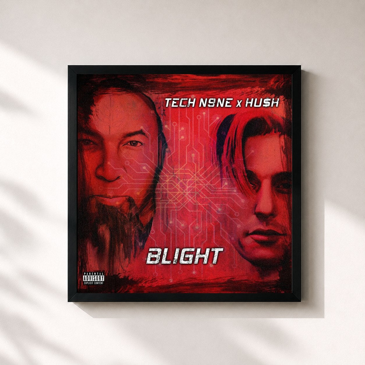 #noir Tableau carré de l'album BLIGHT de Tech N9ne, cadre noir 32x32 cm
