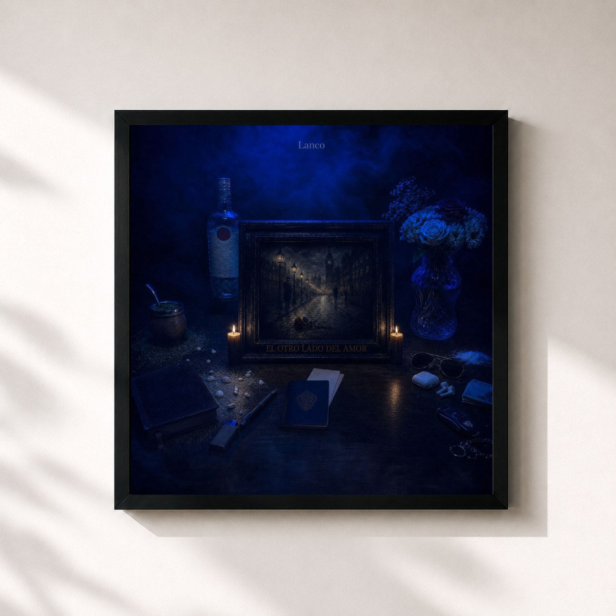 #noir Tableau carré de l'album El Otro Lado Del Amor de LANCO, cadre noir 32x32 cm