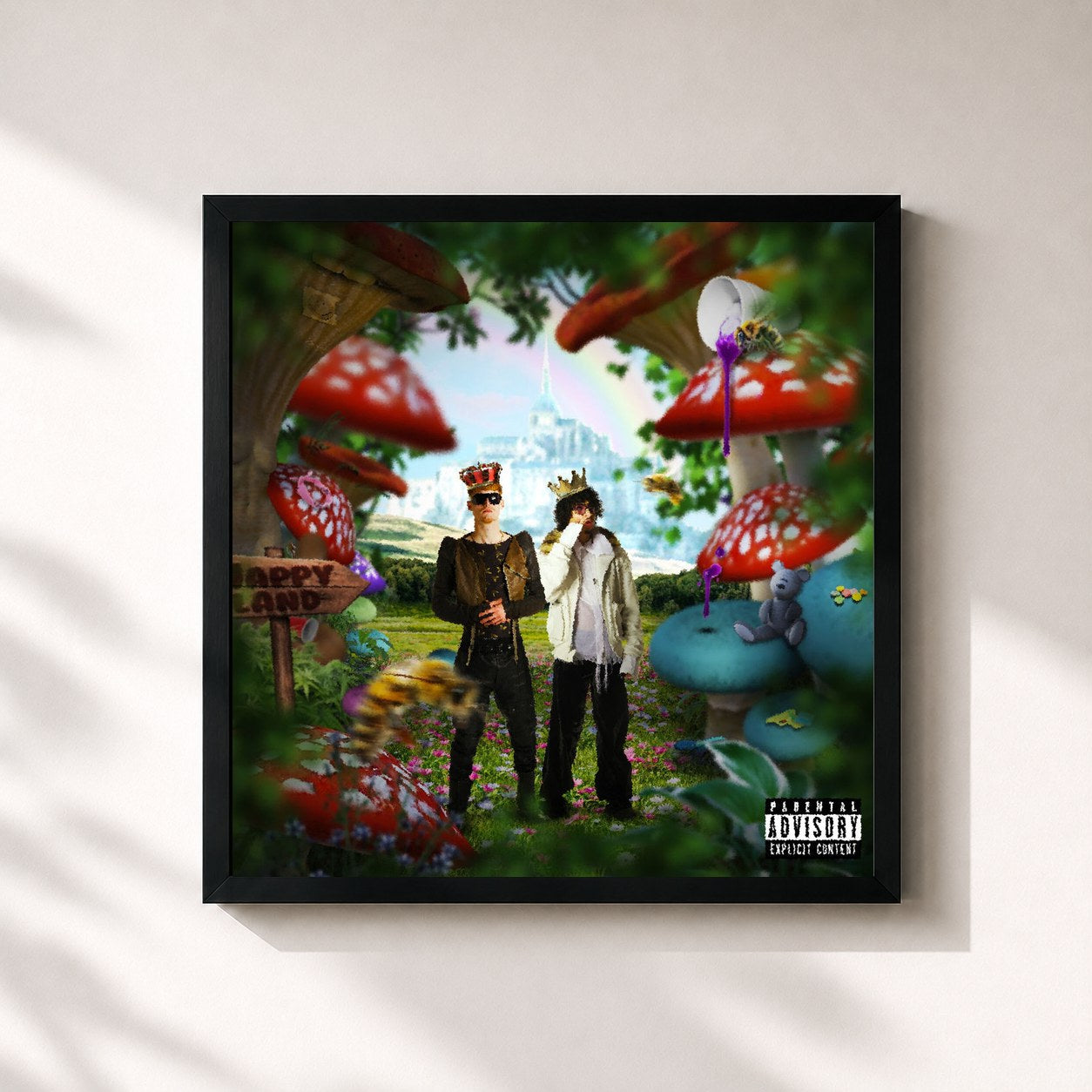 #noir Tableau carré de l'album Happyland 3 de Jacin Trill, cadre noir 32x32 cm
