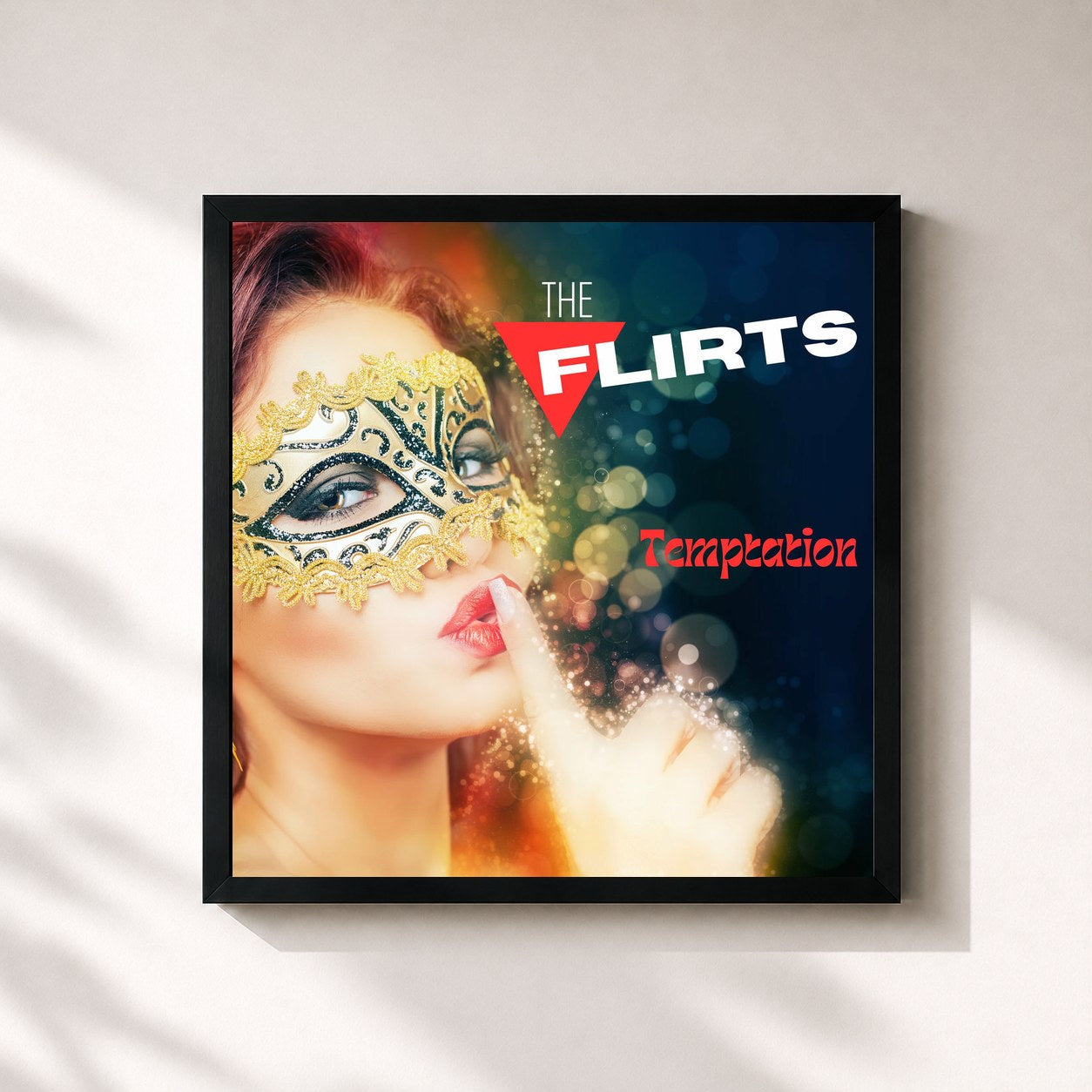 #noir Tableau carré de l'album Temptation de The Flirts, cadre noir 32x32 cm