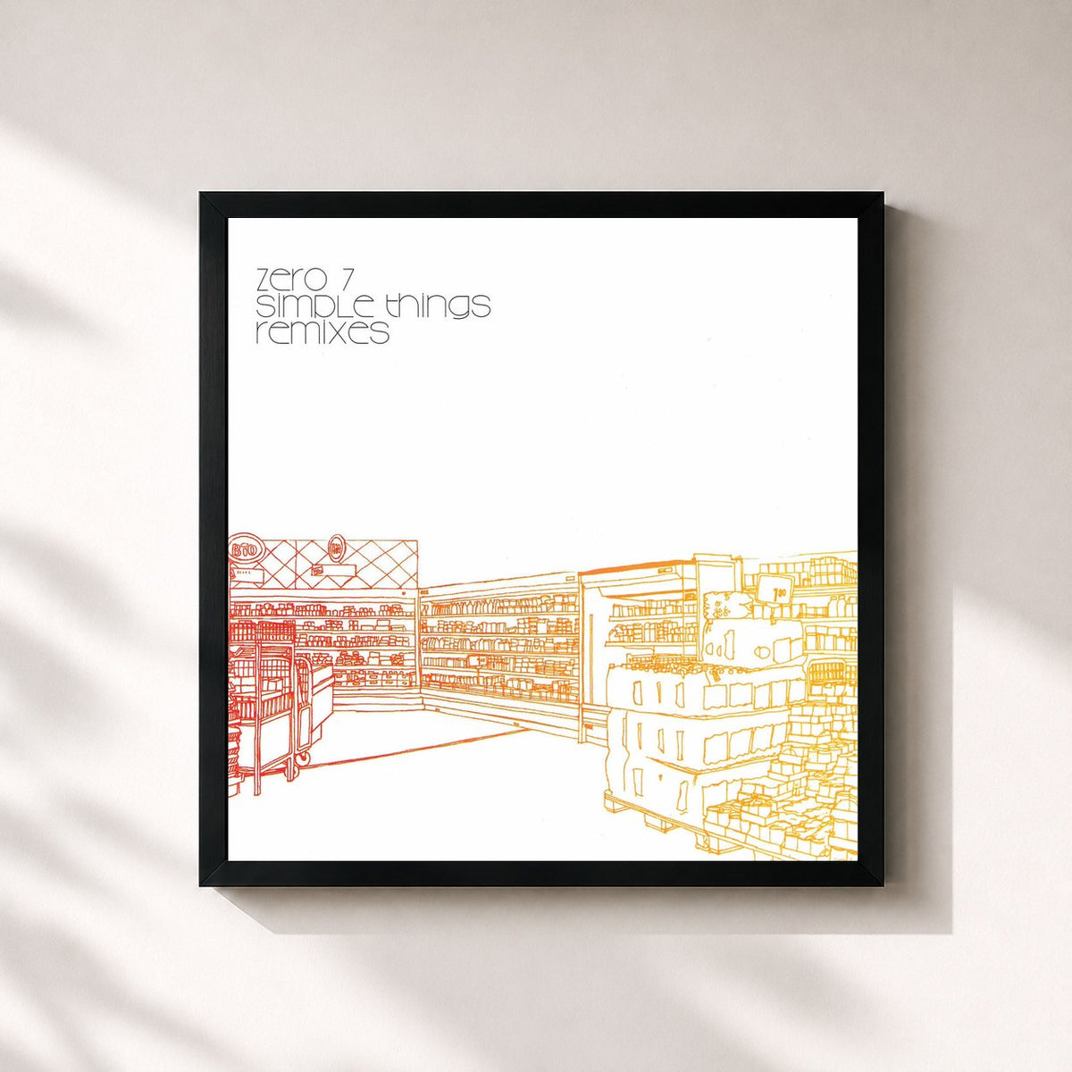 #noir Tableau carré de l'album Simple Things (Remixes) de Zero 7, cadre noir 32x32 cm