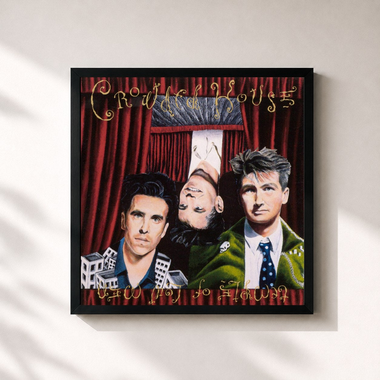 #noir Tableau carré de l'album Temple Of Low Men de Crowded House, cadre noir 32x32 cm