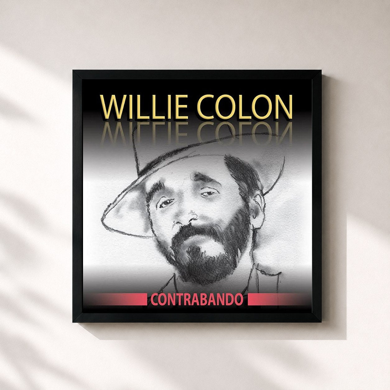 #noir Tableau carré de l'album Contrabando de Willie Colón, cadre noir 32x32 cm