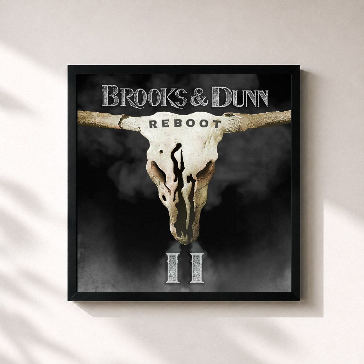 #noir Tableau carré de l'album Reboot II de Brooks & Dunn, cadre noir 32x32 cm