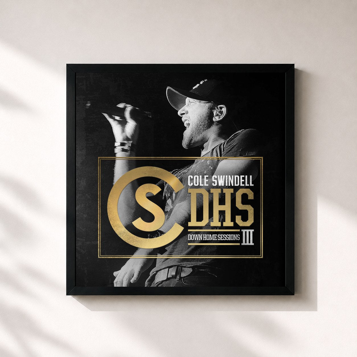 #noir Tableau carré de l'album Down Home Sessions III de Cole Swindell, cadre noir 32x32 cm