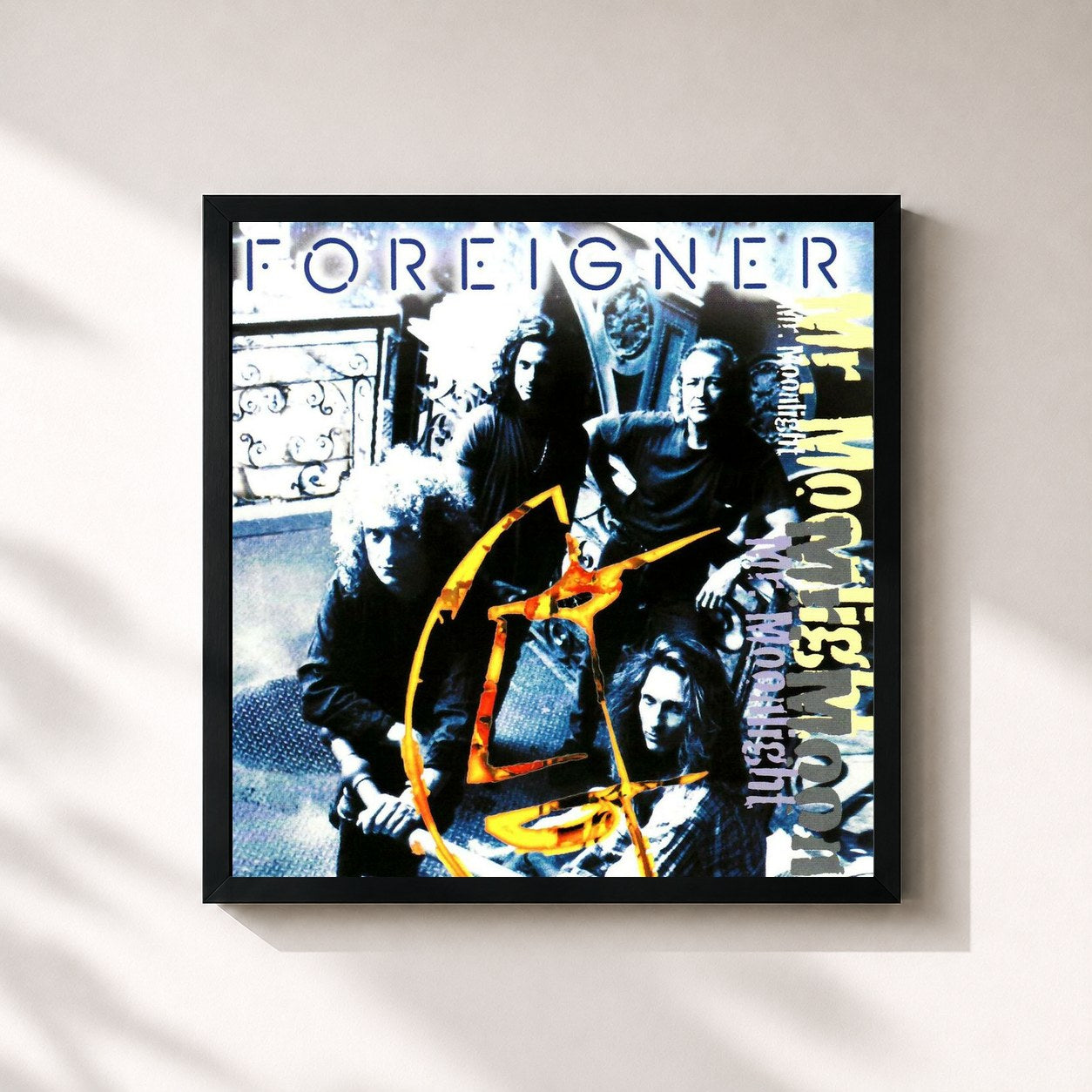 #noir Tableau carré de l'album Mr. Moonlight de Foreigner, cadre noir 32x32 cm