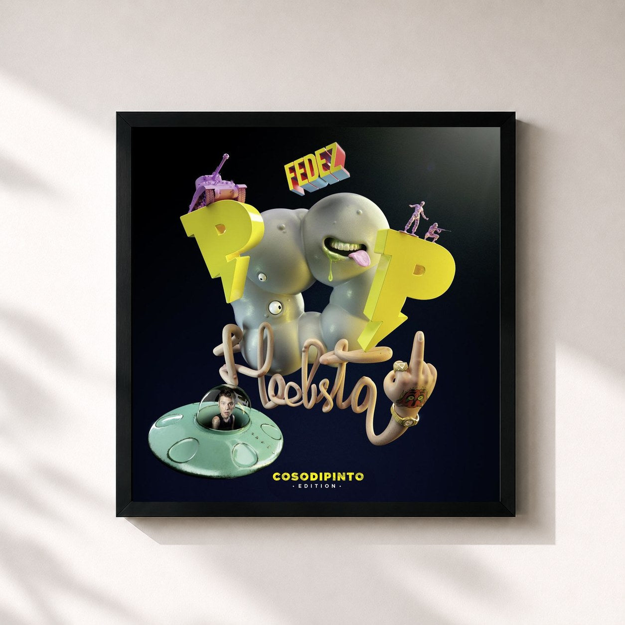 #noir Tableau carré de l'album Pop-Hoolista Cosodipinto Edition de Fedez, cadre noir 32x32 cm