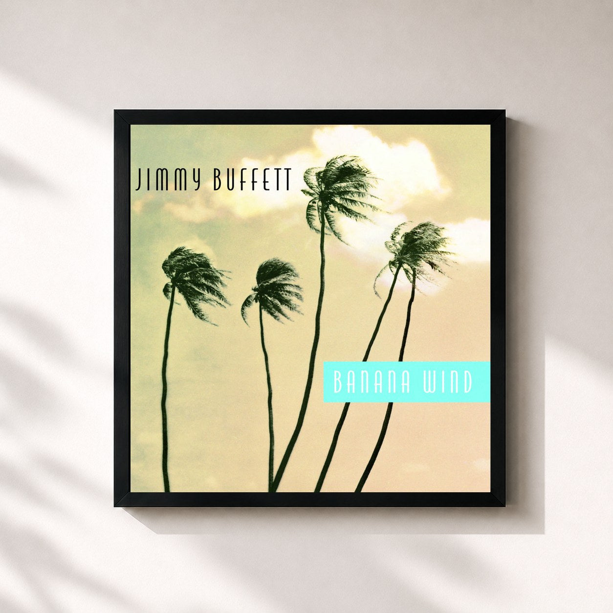 #noir Tableau carré de l'album Banana Wind de Jimmy Buffett, cadre noir 32x32 cm