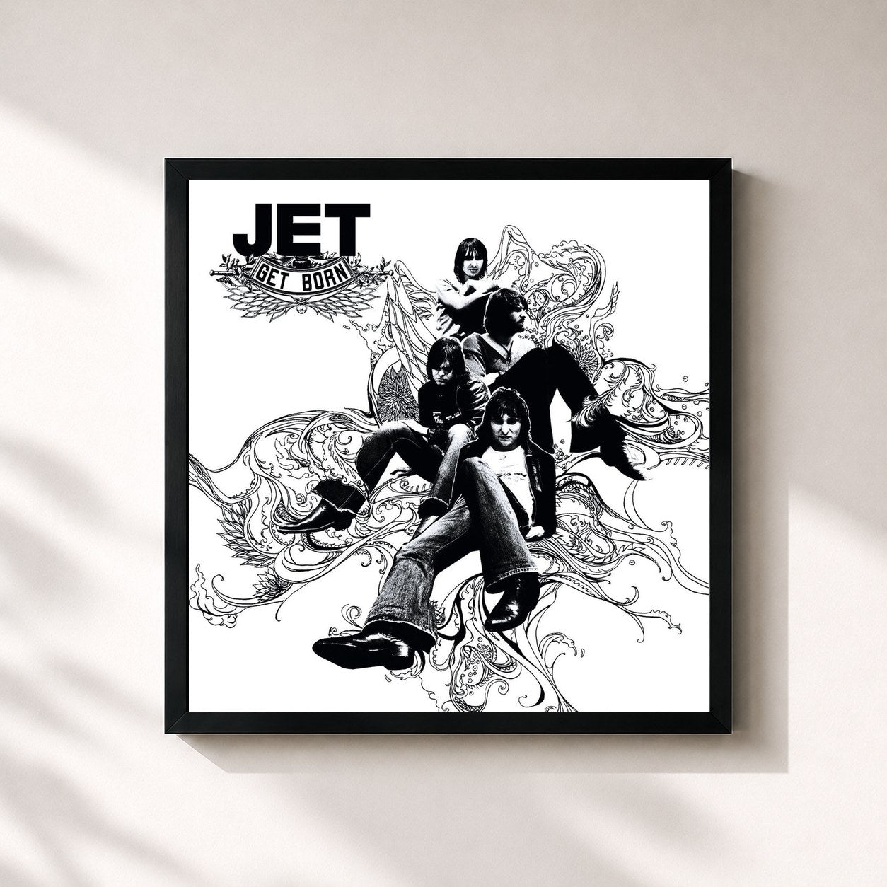 #noir Tableau carré de l'album Get Born de Jet, cadre noir 32x32 cm