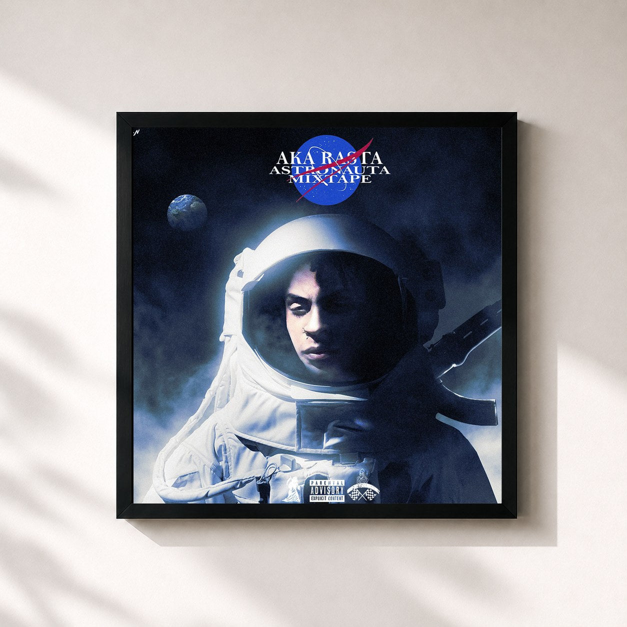 #noir Tableau carré de l'album Astronauta: Mixtape de Aka Rasta, cadre noir 32x32 cm